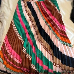Maeve by Anthropologie Pleated Pink and Green Midi Skirt